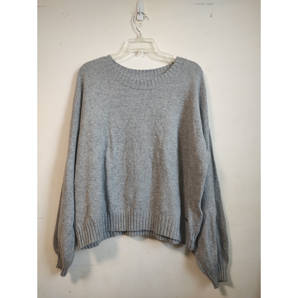 Hollister Gray Crew Neck Pullover Sweater XL Relaxed Fit Balloon Sleeve Cropped